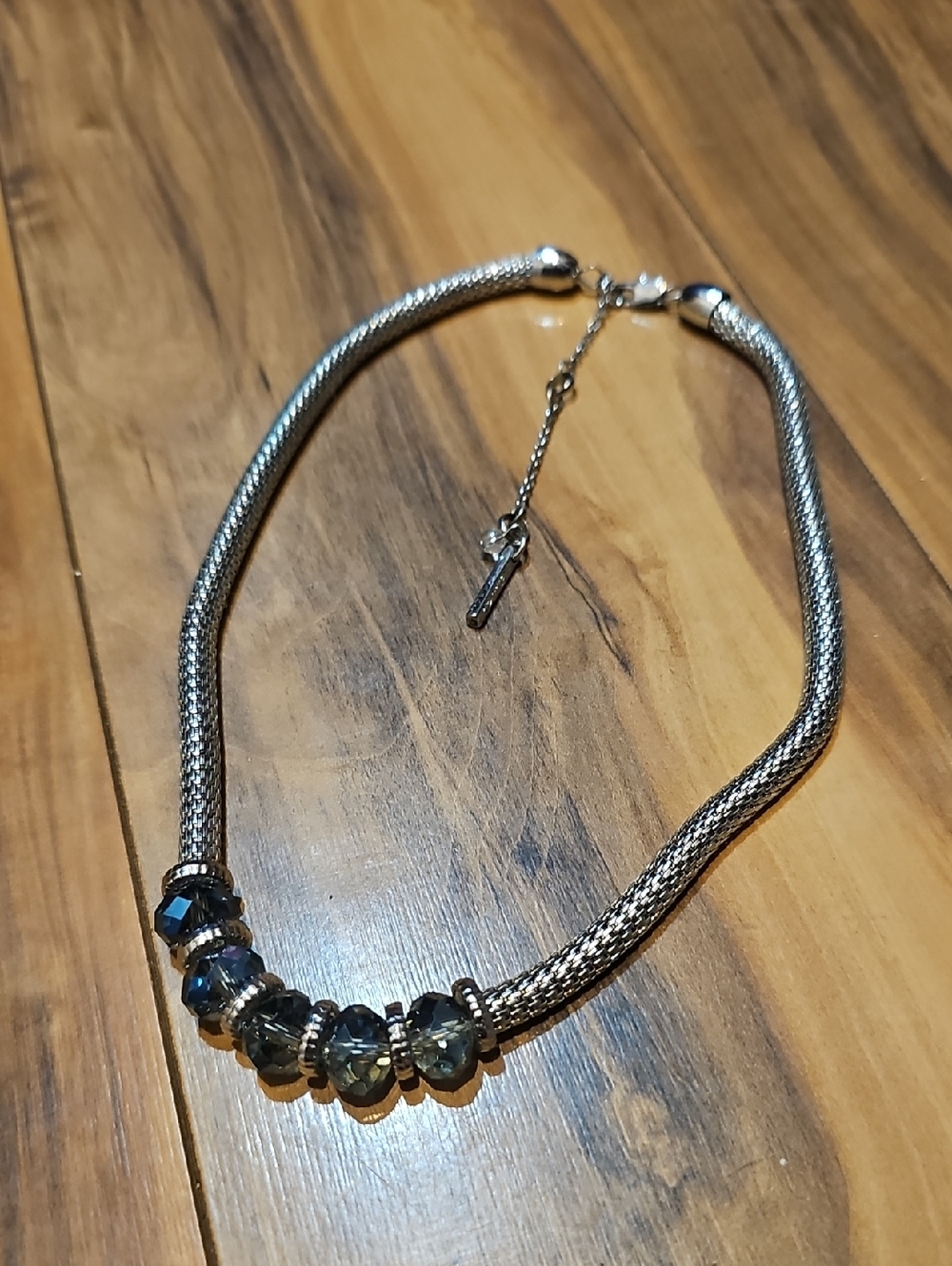 Kenneth Cole Silver Tone Women’s Necklace with Blue-Green Crystal Beads
